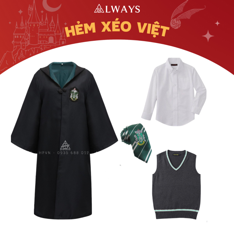 COMBO 7: Áo chùng + Cà vạt + Sơ mi + Ghile nhà Slytherin