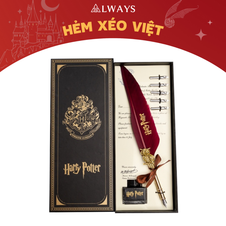 Set bút lông ngỗng vintage phong cách Harry Potter - MẪU ĐỎ