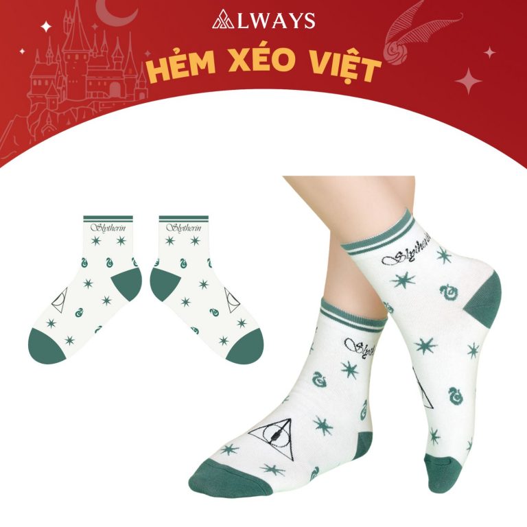 Harry Potter socks - Tất vớ Harry Potter phong cách unisex (mẫu Slytherin trắng)